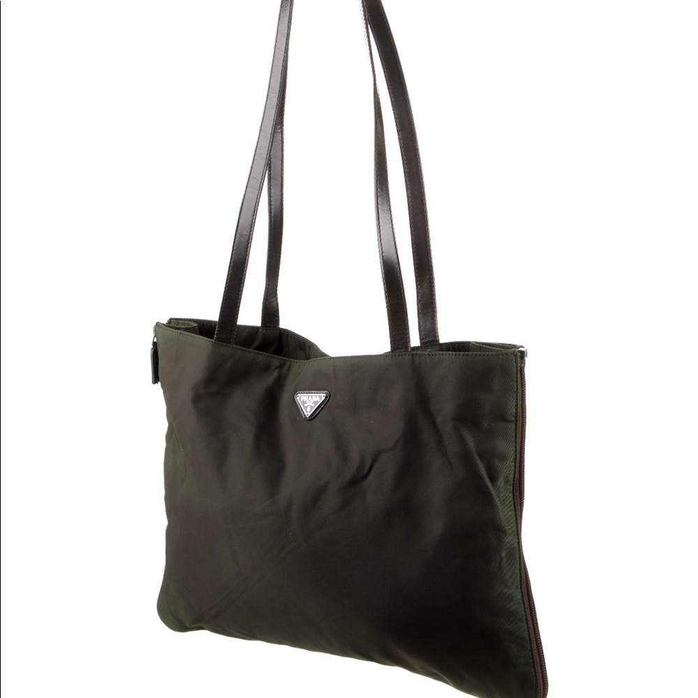 Authentic Prada tote bag purse — dark olive green
